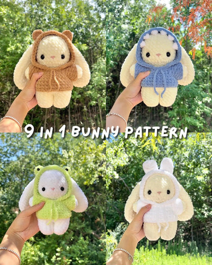 9-in-1 Baby Bunny Hoodie Crochet Pattern Bundle
