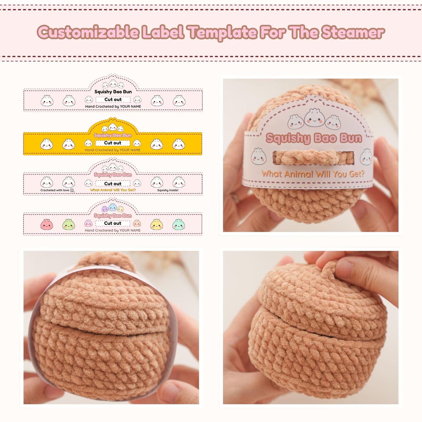 Pet Dumplings No Sew Amigurumi Animal Crochet Pattern | Squishy Bao Bun Animal Keychain PDF